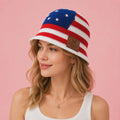 Maison de Mai Handmade American Flag Crochet Bucket Hat | Deaf Artisan Handcrafted Knit Hat | Soft Cotton Summer Bucket Hat